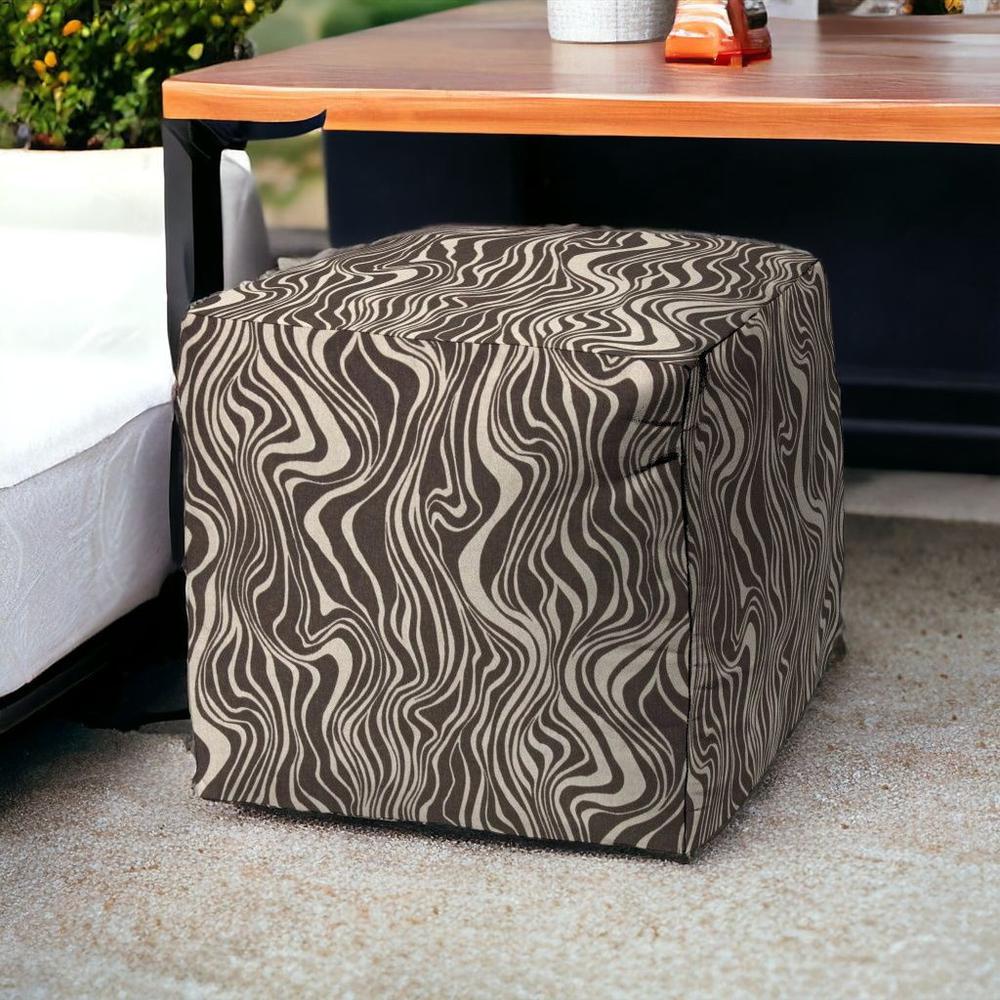 17" Brown Polyester Cube Abstract Indoor Outdoor Pouf Ottoman. Picture 2