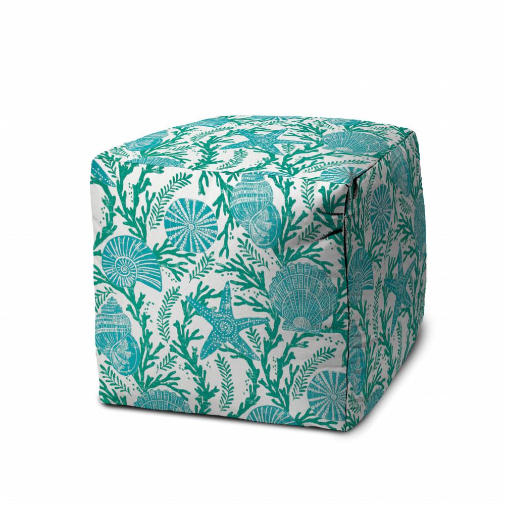 17" Turquoise Polyester Cube Indoor Outdoor Pouf Ottoman. Picture 1