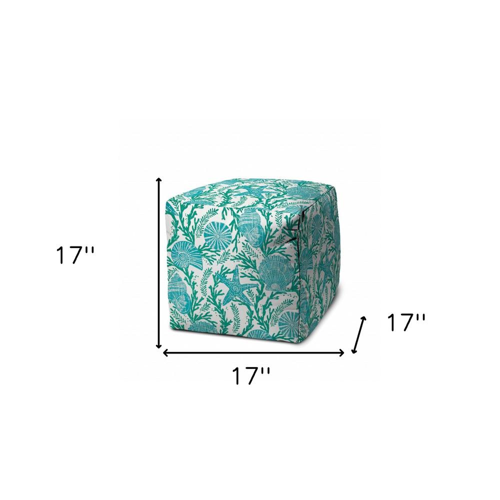 17" Turquoise Polyester Cube Indoor Outdoor Pouf Ottoman. Picture 5