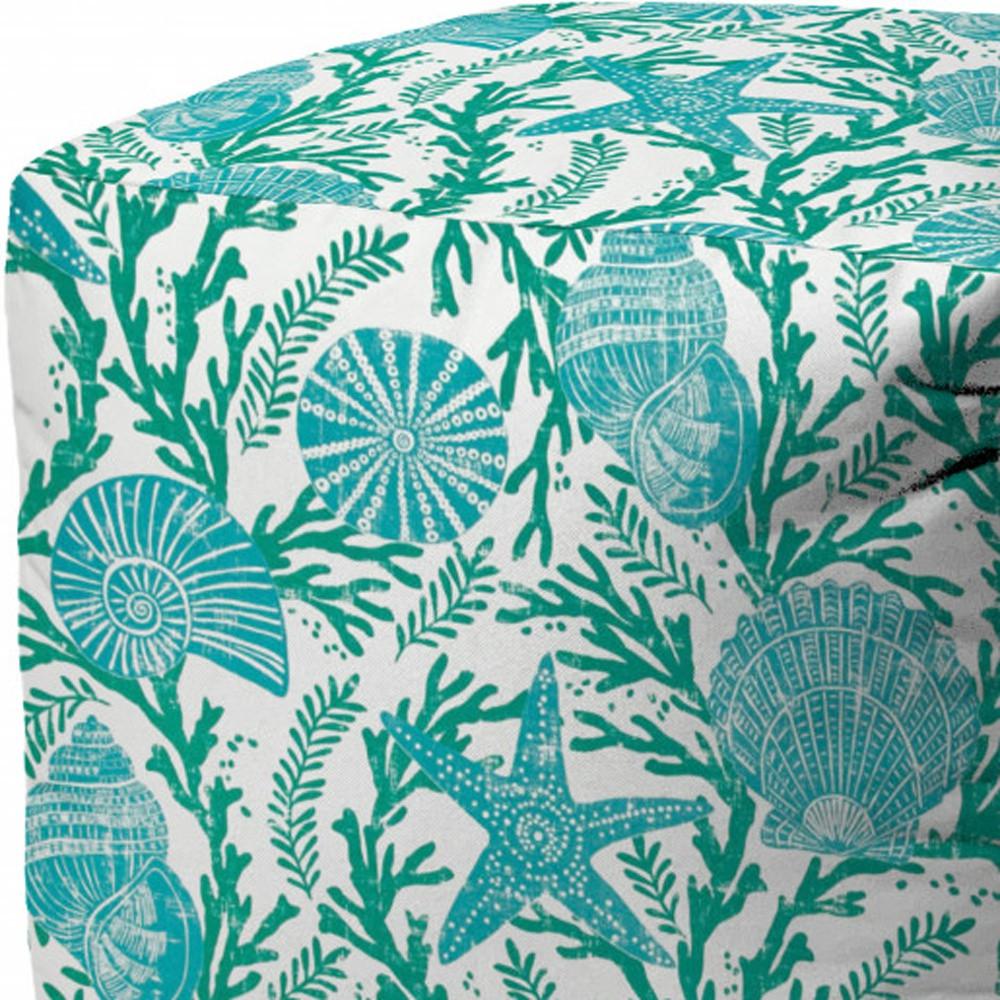 17" Turquoise Polyester Cube Indoor Outdoor Pouf Ottoman. Picture 3