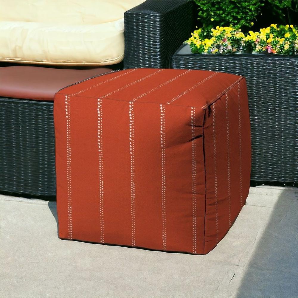 17" Orange Polyester Cube Striped Indoor Outdoor Pouf Ottoman. Picture 2