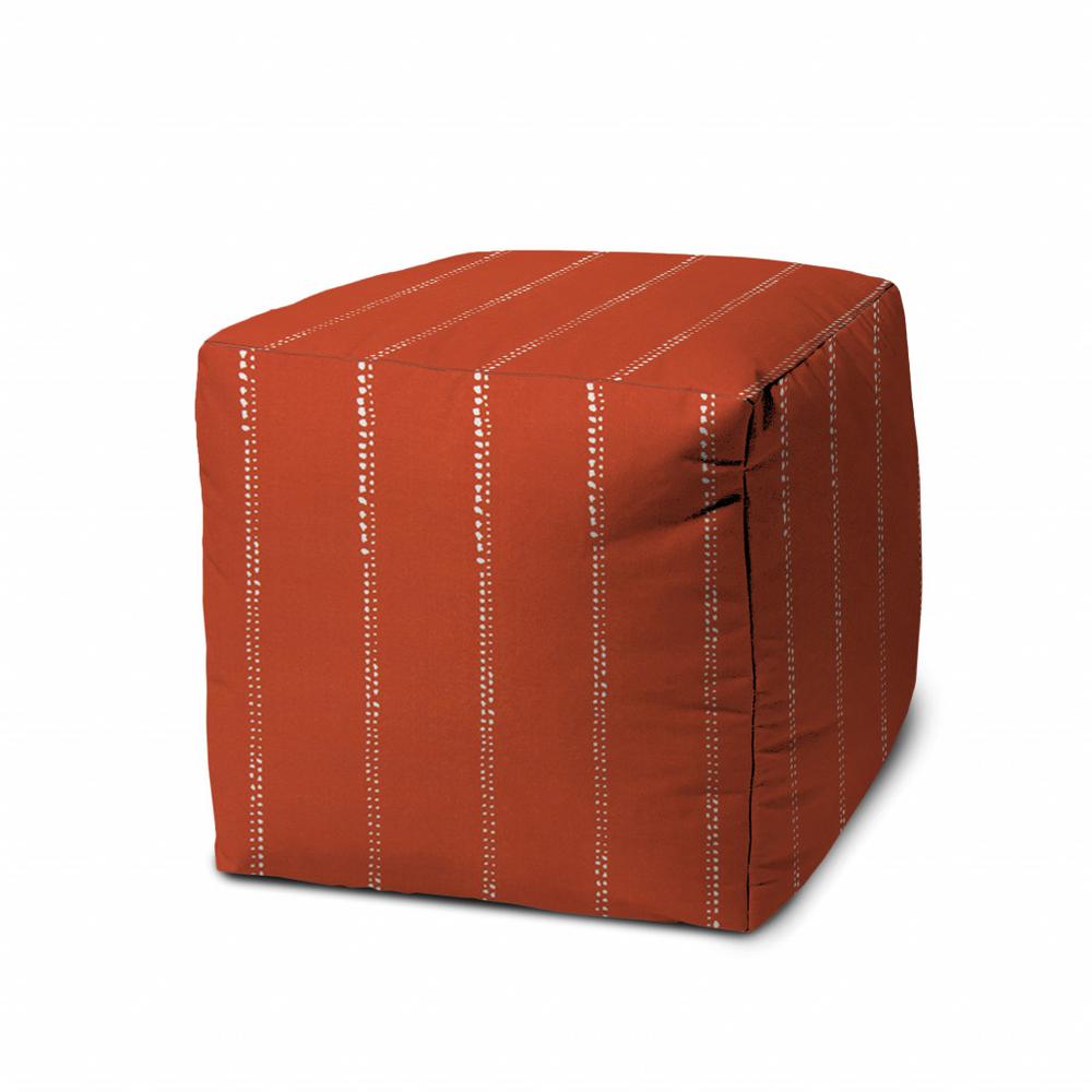 17" Orange Polyester Cube Striped Indoor Outdoor Pouf Ottoman. Picture 1