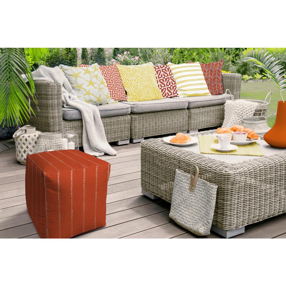 17" Orange Polyester Cube Striped Indoor Outdoor Pouf Ottoman. Picture 3