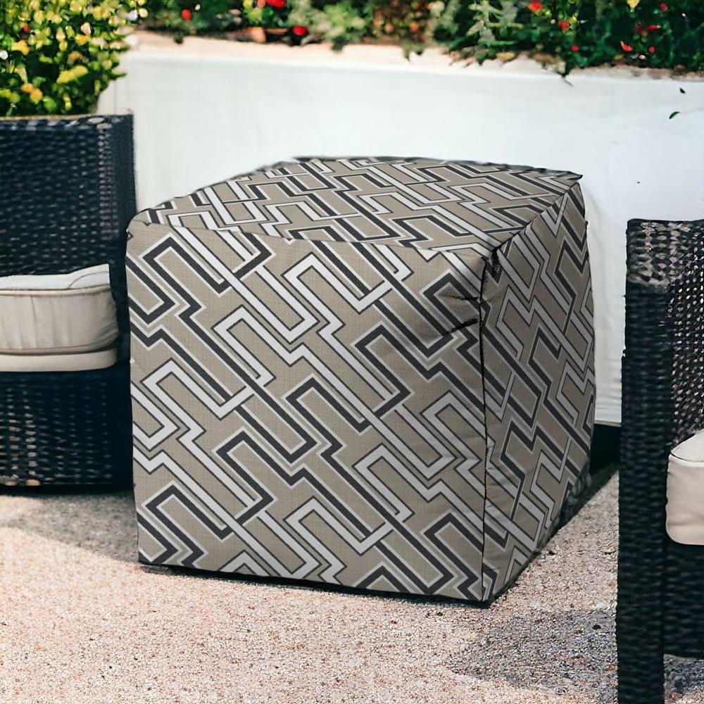 17" Taupe Polyester Cube Geometric Indoor Outdoor Pouf Ottoman. Picture 2