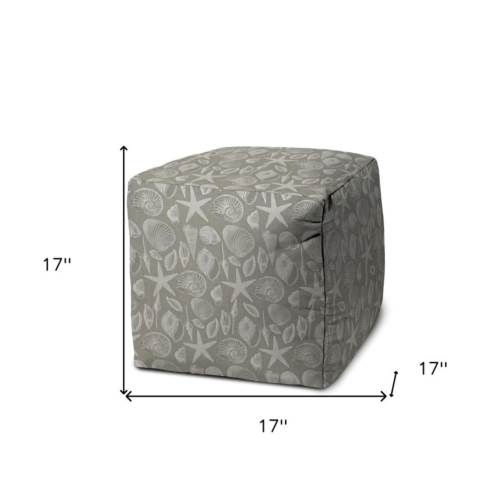 17" Gray Polyester Cube Indoor Outdoor Pouf Ottoman. Picture 5
