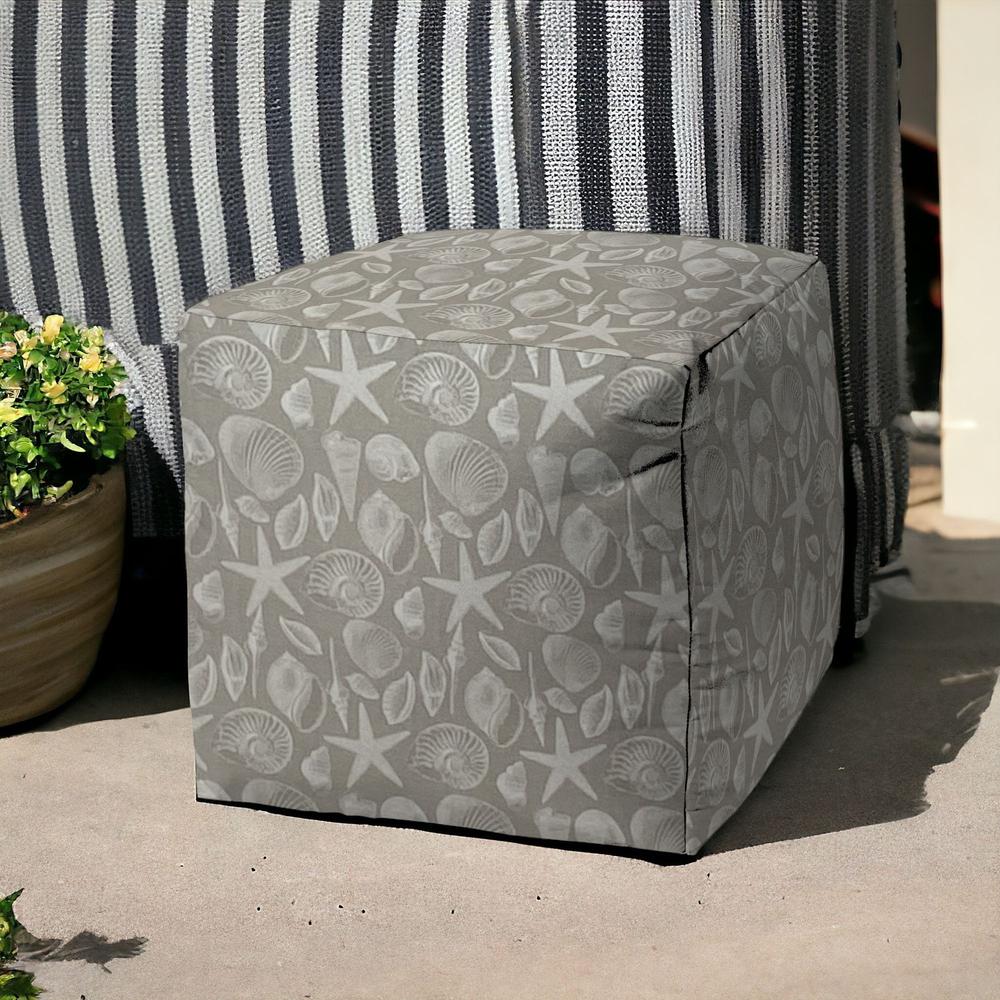 17" Gray Polyester Cube Indoor Outdoor Pouf Ottoman. Picture 2