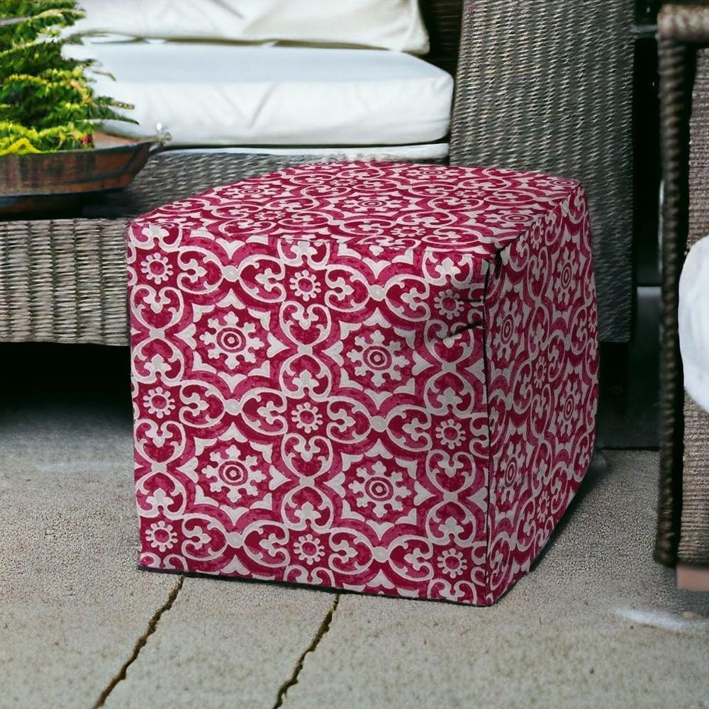 17" Pink Polyester Cube Indoor Outdoor Pouf Ottoman. Picture 2