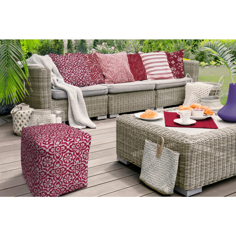 17" Pink Polyester Cube Indoor Outdoor Pouf Ottoman. Picture 3