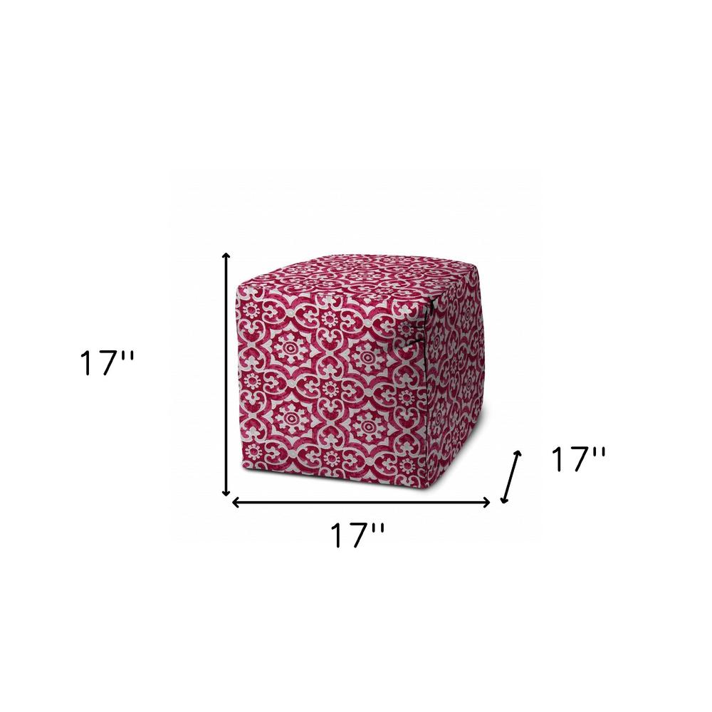 17" Pink Polyester Cube Indoor Outdoor Pouf Ottoman. Picture 5