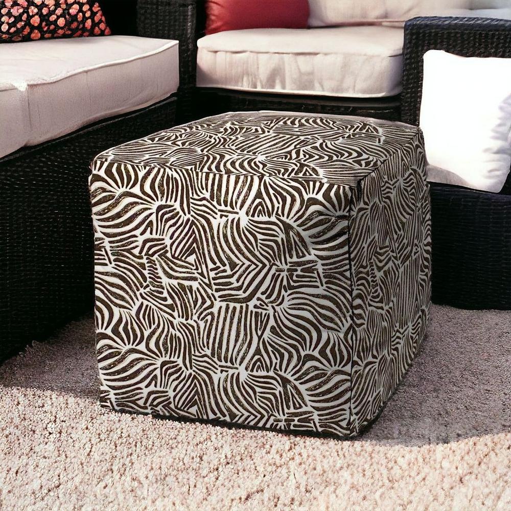 17" Black Polyester Cube Abstract Indoor Outdoor Pouf Ottoman. Picture 2