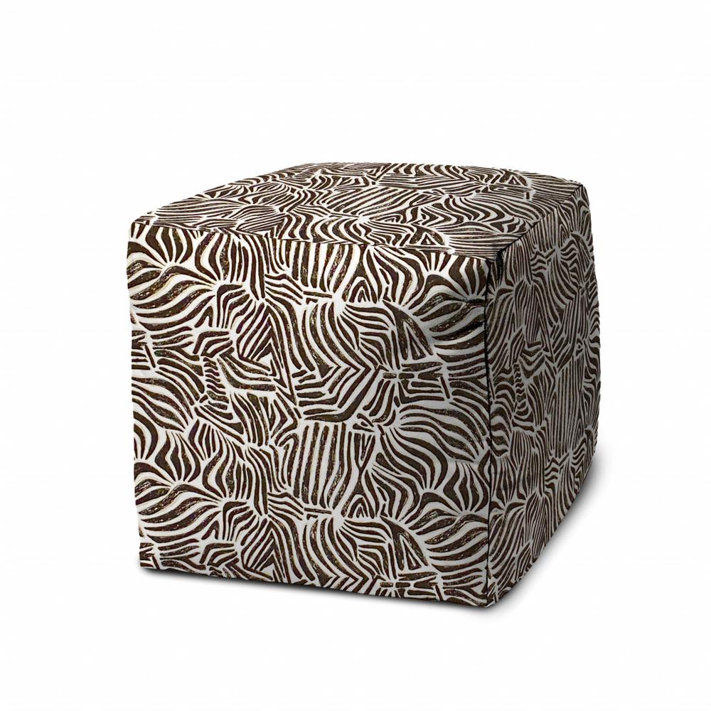 17" Black Polyester Cube Abstract Indoor Outdoor Pouf Ottoman. Picture 1