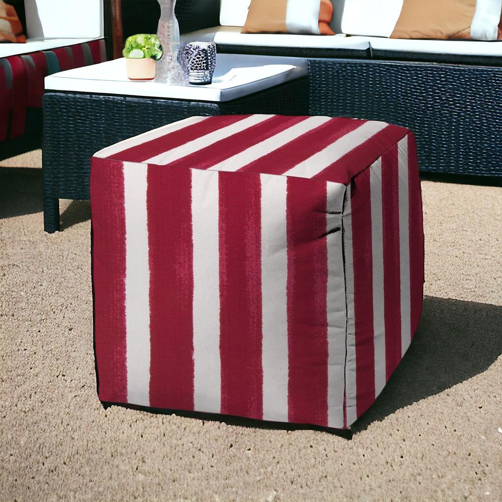 17" Pink Polyester Cube Striped Indoor Outdoor Pouf Ottoman. Picture 2