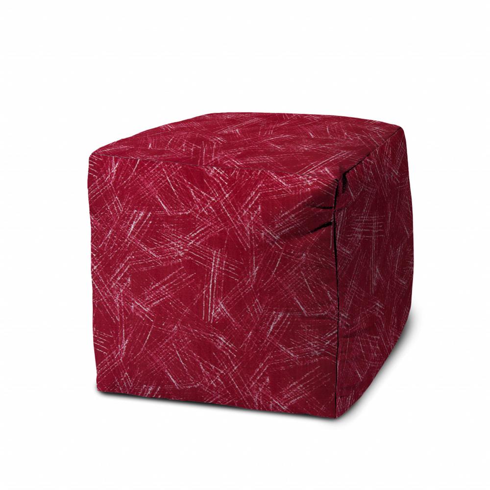 17" Red Polyester Cube Striped Indoor Outdoor Pouf Ottoman. Picture 1