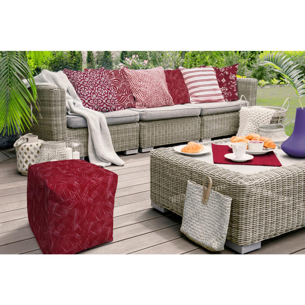 17" Red Polyester Cube Striped Indoor Outdoor Pouf Ottoman. Picture 3