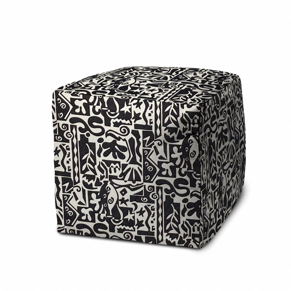 17" Black Polyester Cube Geometric Indoor Outdoor Pouf Ottoman. Picture 1