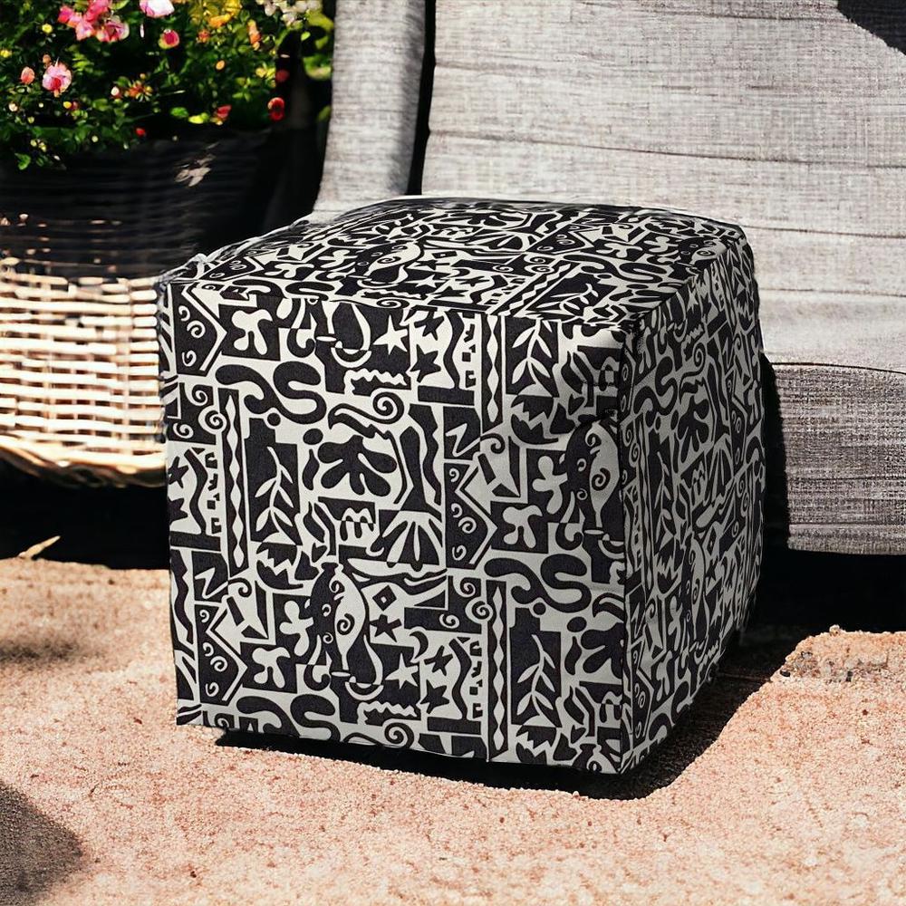 17" Black Polyester Cube Geometric Indoor Outdoor Pouf Ottoman. Picture 2