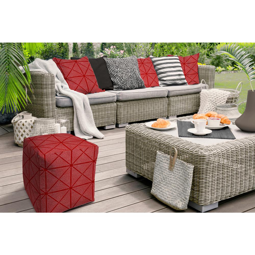 17" Red Polyester Cube Geometric Indoor Outdoor Pouf Ottoman. Picture 4