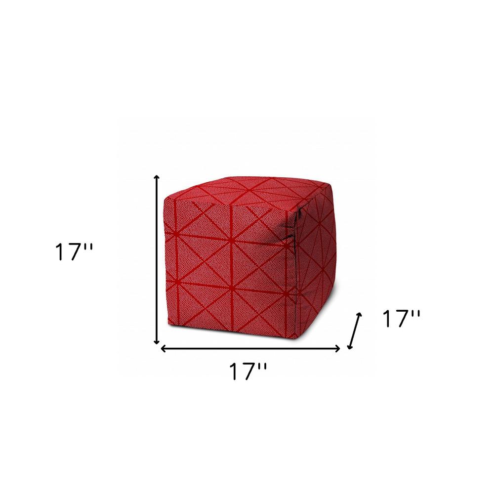 17" Red Polyester Cube Geometric Indoor Outdoor Pouf Ottoman. Picture 5