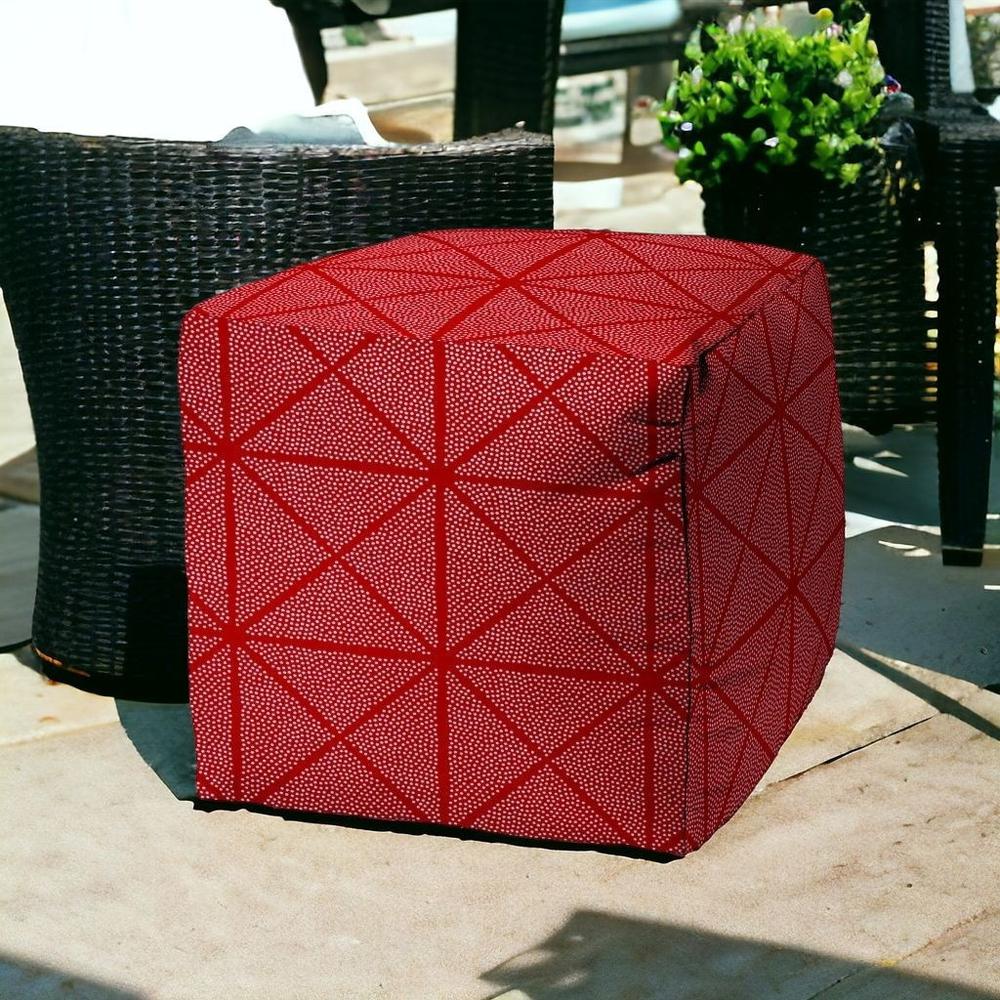 17" Red Polyester Cube Geometric Indoor Outdoor Pouf Ottoman. Picture 2