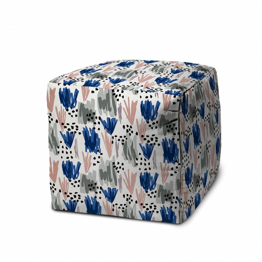 17" Pink Polyester Cube Geometric Indoor Outdoor Pouf Ottoman. Picture 1