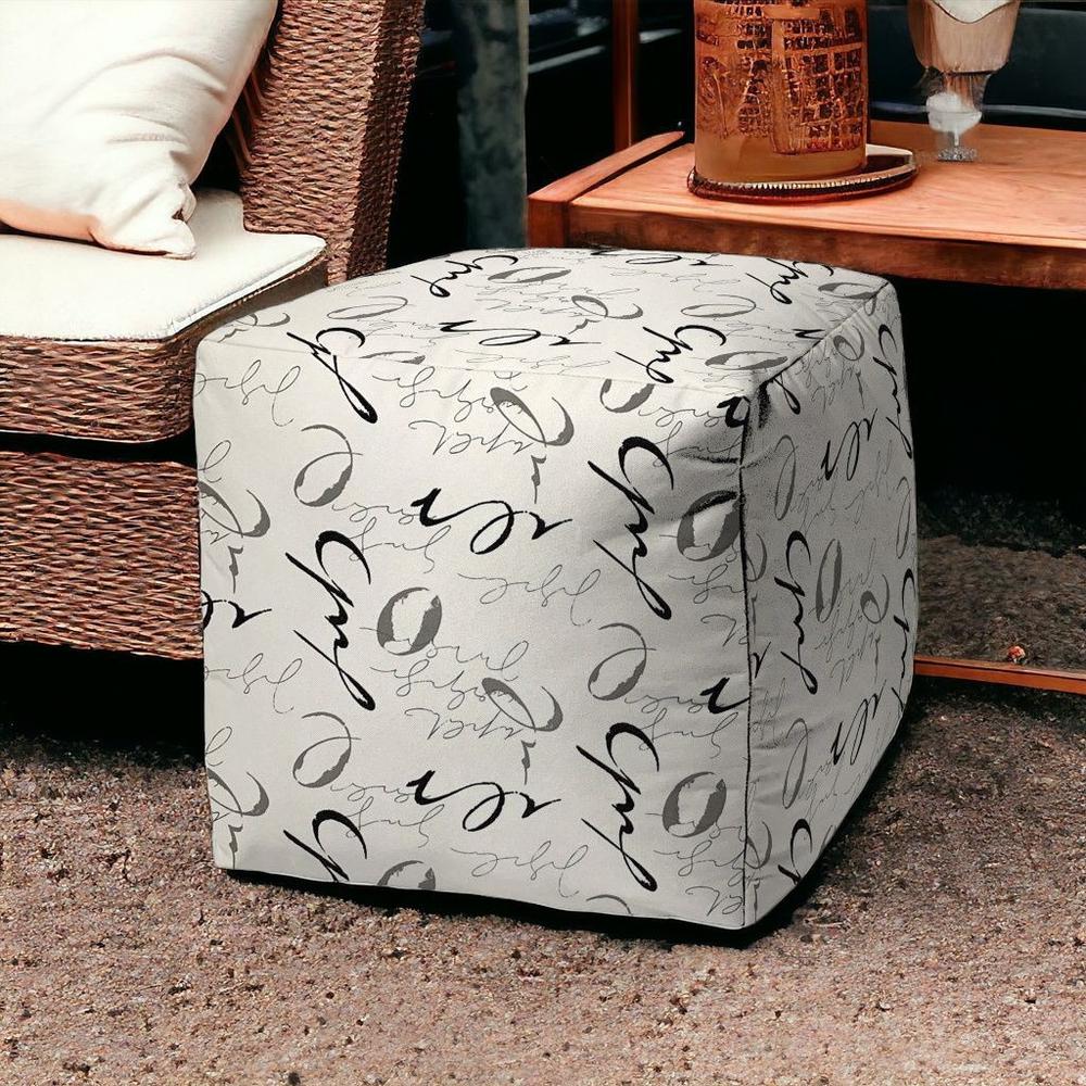 17" Gray Polyester Cube Indoor Outdoor Pouf Ottoman. Picture 2