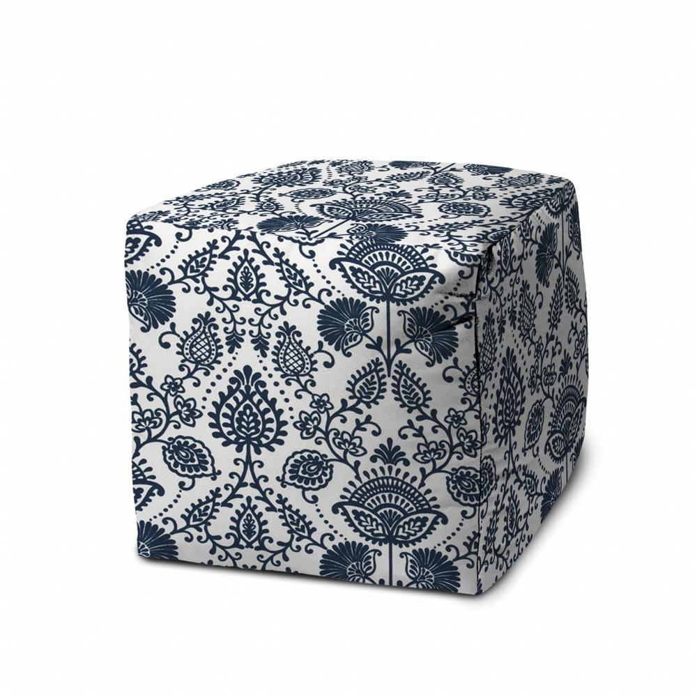 17" Blue Polyester Cube Indoor Outdoor Pouf Ottoman. Picture 1