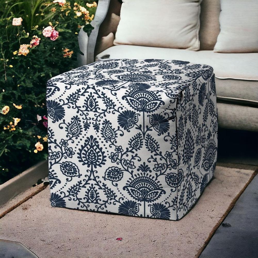 17" Blue Polyester Cube Indoor Outdoor Pouf Ottoman. Picture 2