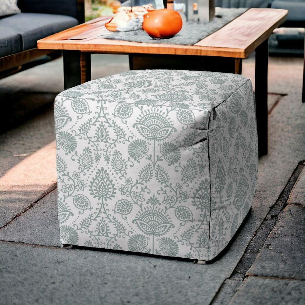17" Blue Polyester Cube Indoor Outdoor Pouf Ottoman. Picture 2