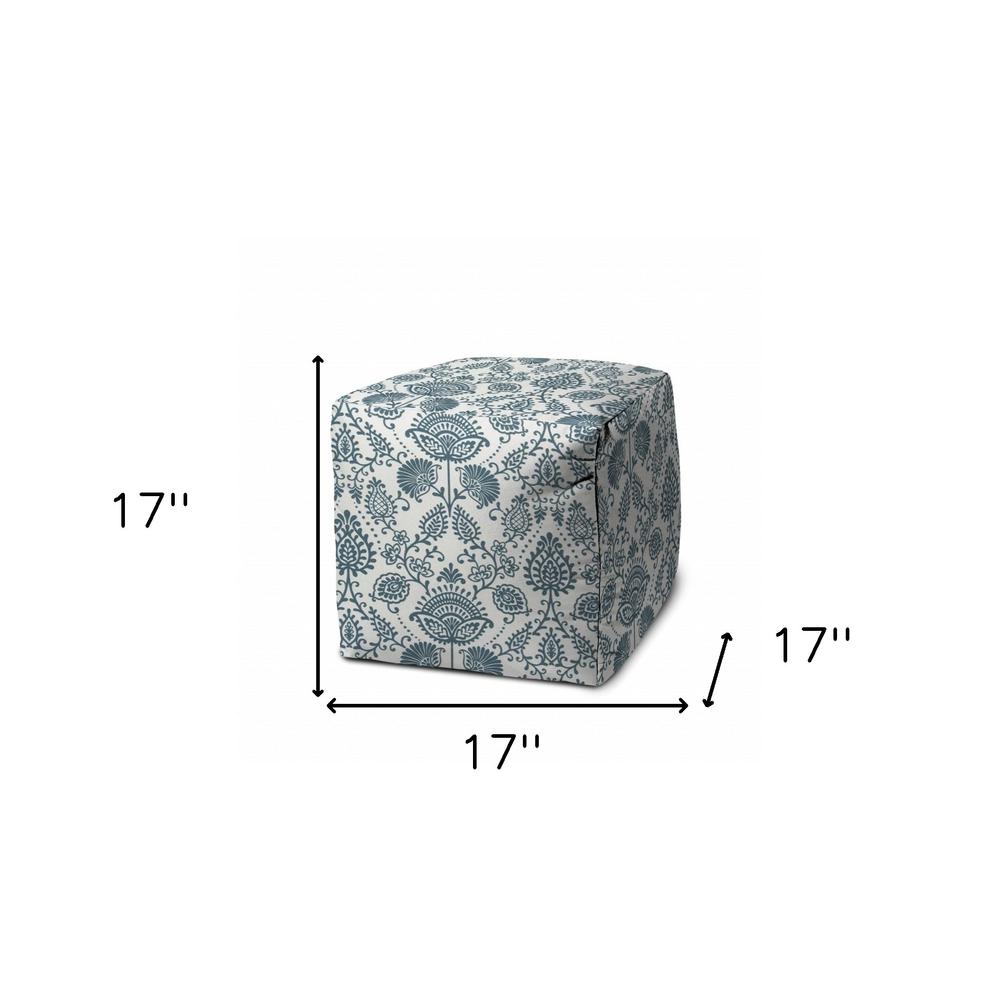 17" Blue Polyester Cube Indoor Outdoor Pouf Ottoman. Picture 5