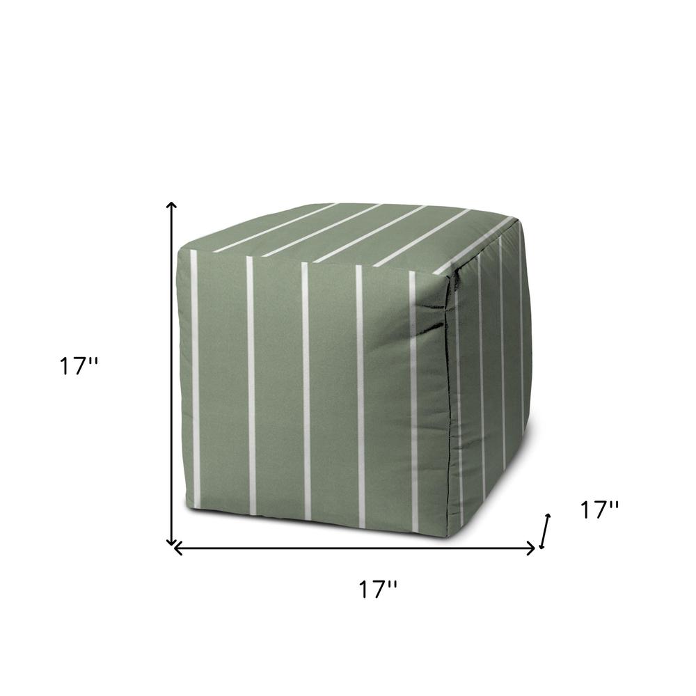 17" Green Polyester Cube Striped Indoor Outdoor Pouf Ottoman. Picture 5