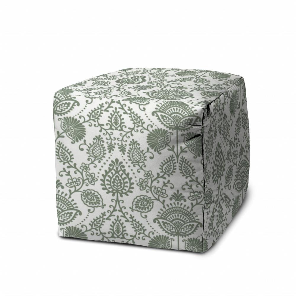 17" Green Polyester Cube Indoor Outdoor Pouf Ottoman. Picture 1