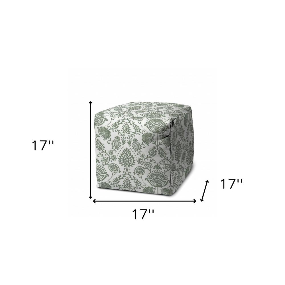 17" Green Polyester Cube Indoor Outdoor Pouf Ottoman. Picture 5