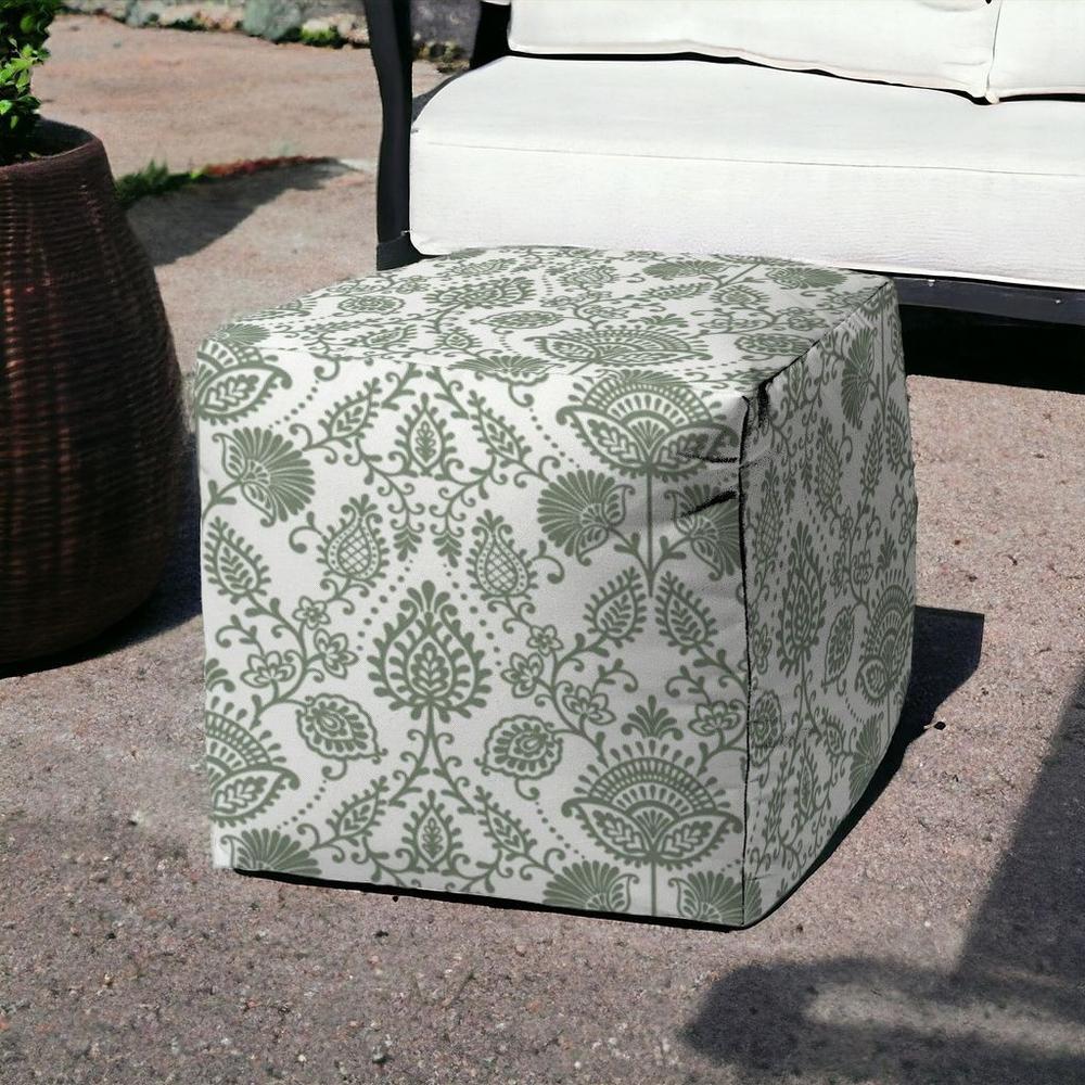 17" Green Polyester Cube Indoor Outdoor Pouf Ottoman. Picture 2