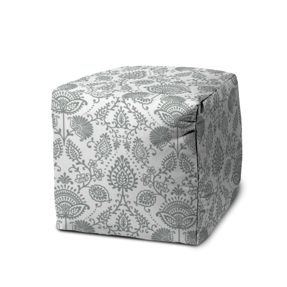 17" Gray Polyester Cube Indoor Outdoor Pouf Ottoman. Picture 1