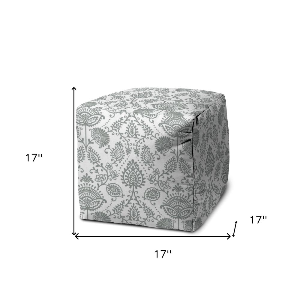 17" Gray Polyester Cube Indoor Outdoor Pouf Ottoman. Picture 5