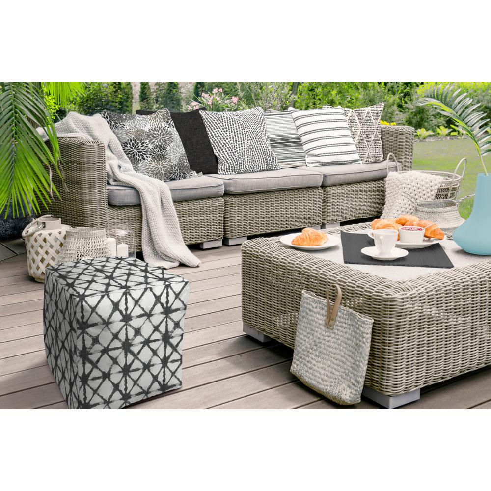 17" Gray Polyester Cube Indoor Outdoor Pouf Ottoman. Picture 3
