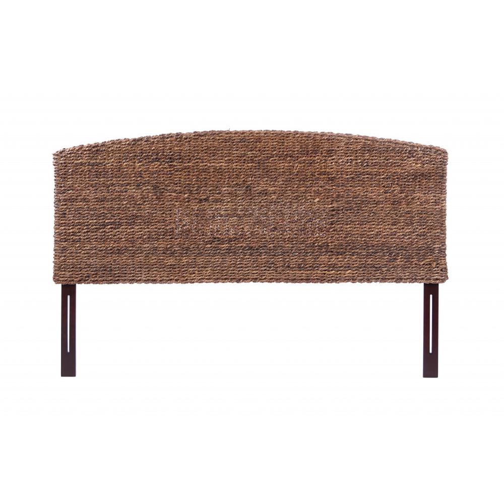 Brown Natural and Rustic Woven Banana Leaf Curved Queen Size Headboard. Picture 2