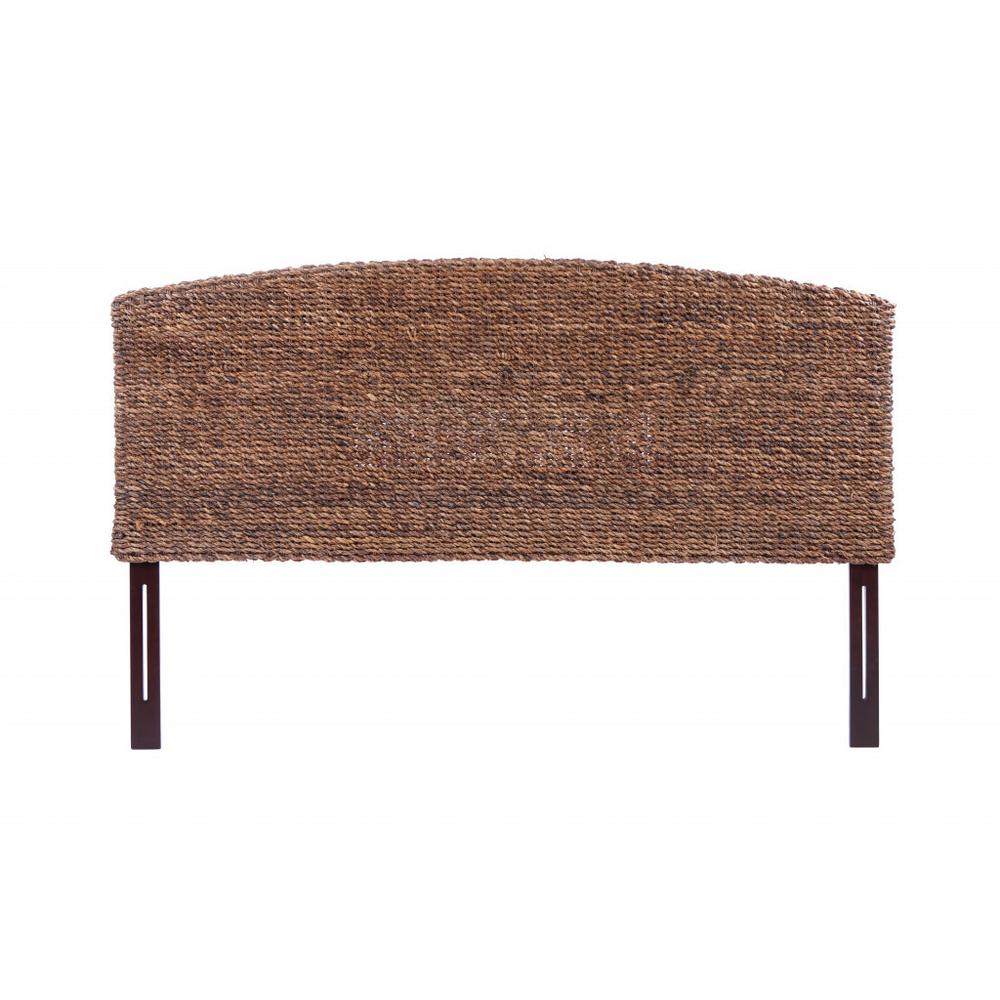 Brown Natural and Rustic Woven Banana Leaf Curved Queen Size Headboard. Picture 1