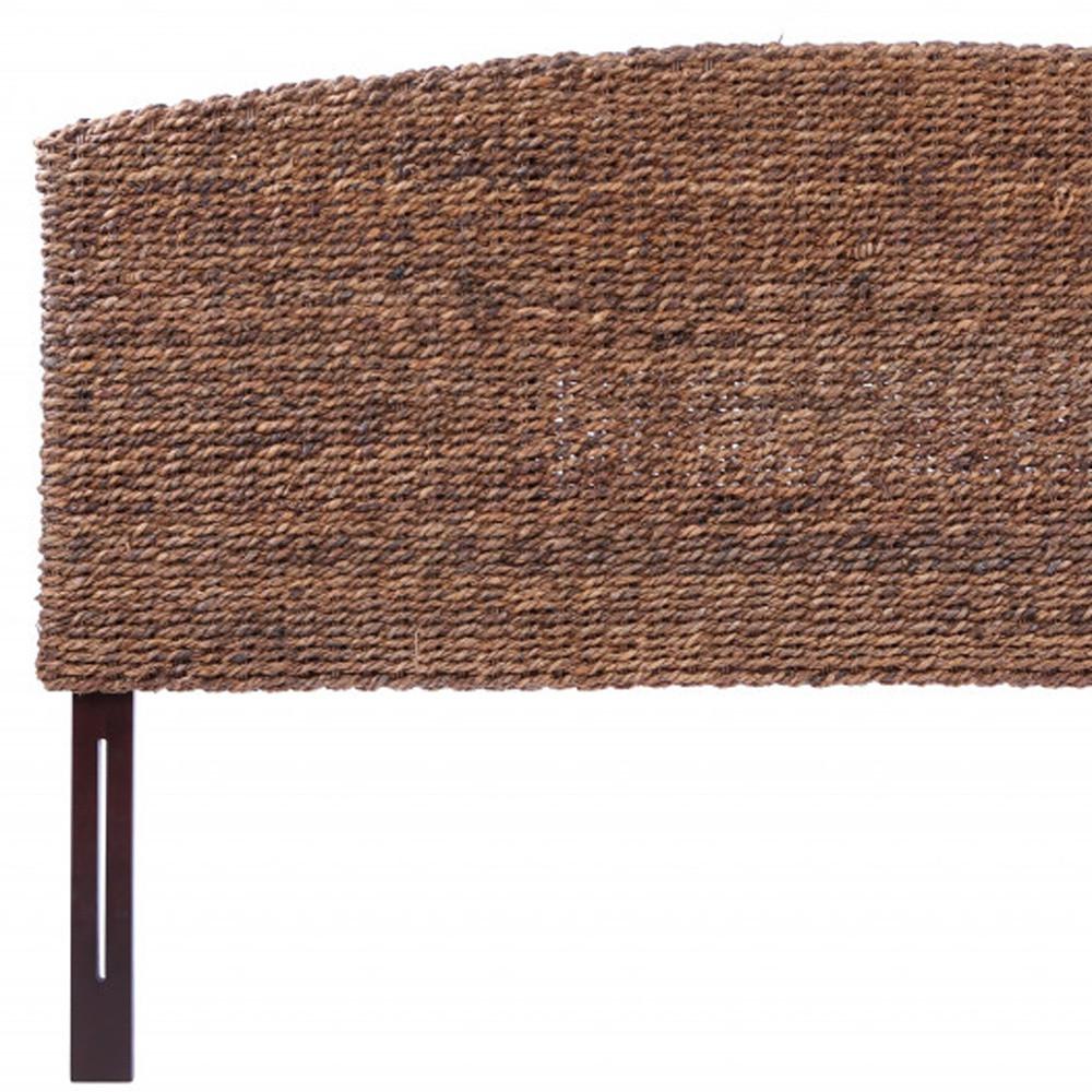 Brown Natural and Rustic Woven Banana Leaf Curved Queen Size Headboard. Picture 3