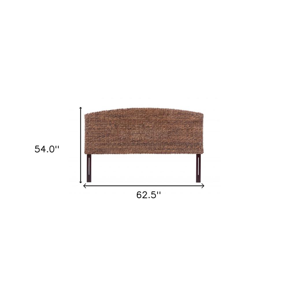 Brown Natural and Rustic Woven Banana Leaf Curved Queen Size Headboard. Picture 5