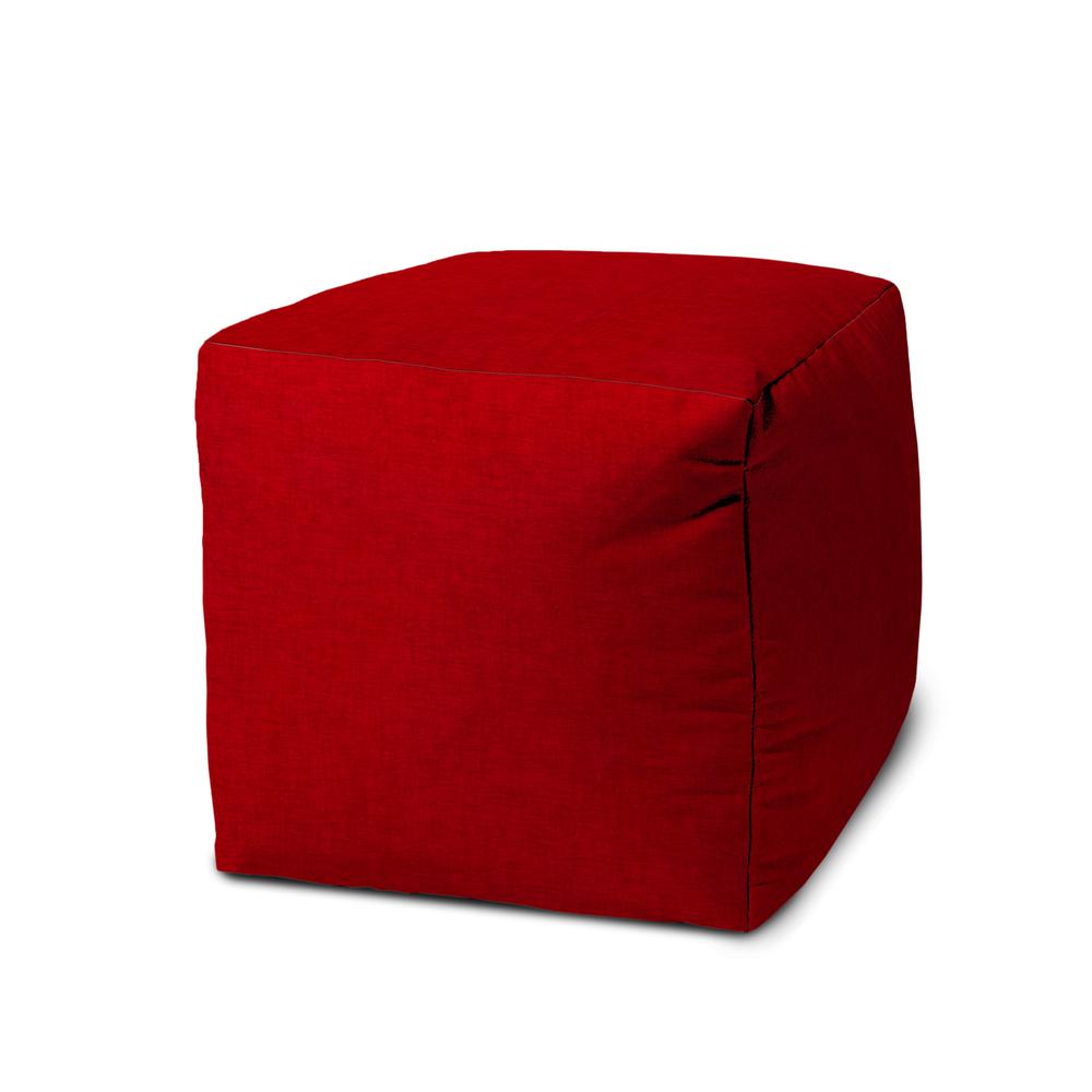 17" Red Polyester Cube Indoor Outdoor Pouf Ottoman. Picture 1