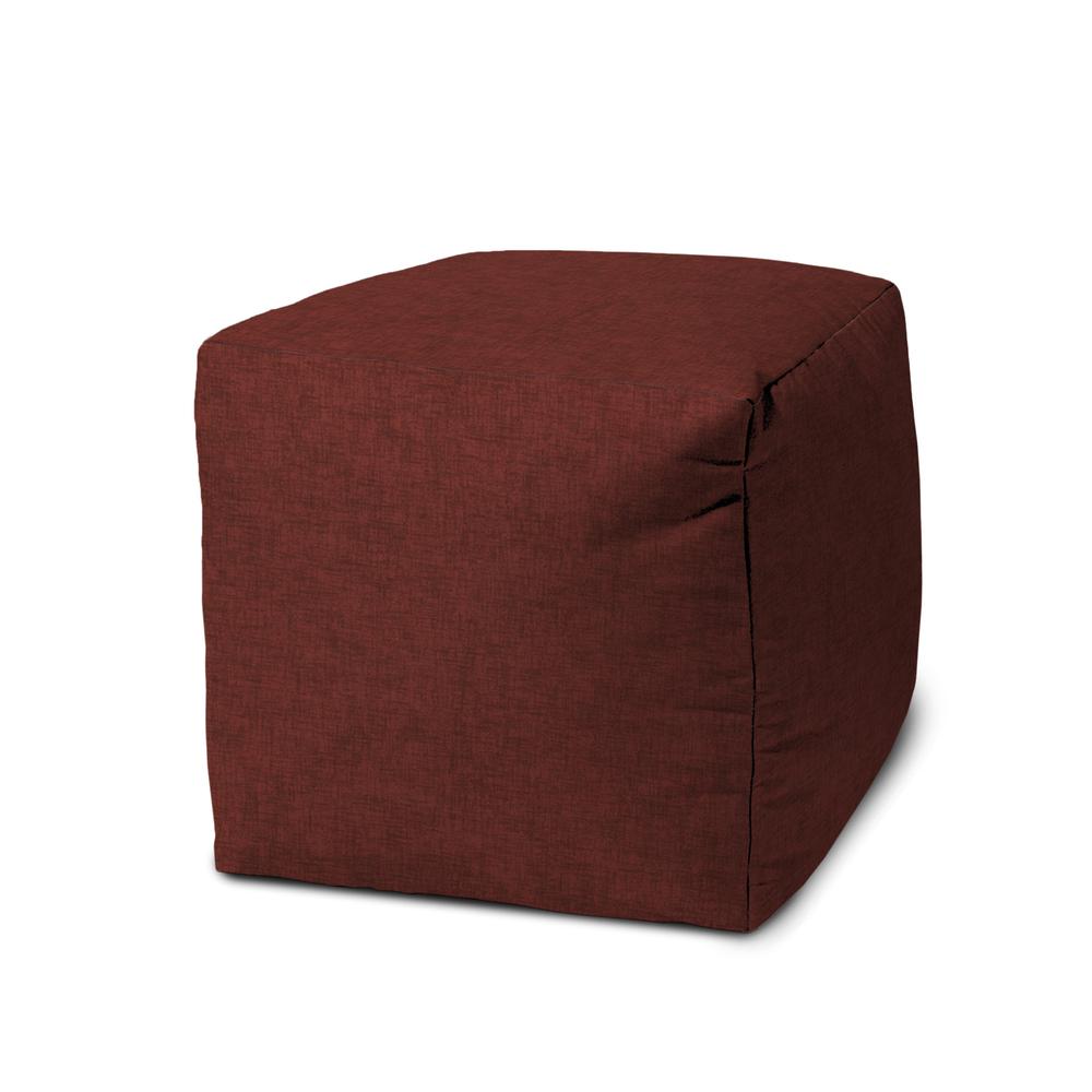 17" Red Polyester Cube Indoor Outdoor Pouf Ottoman. Picture 1