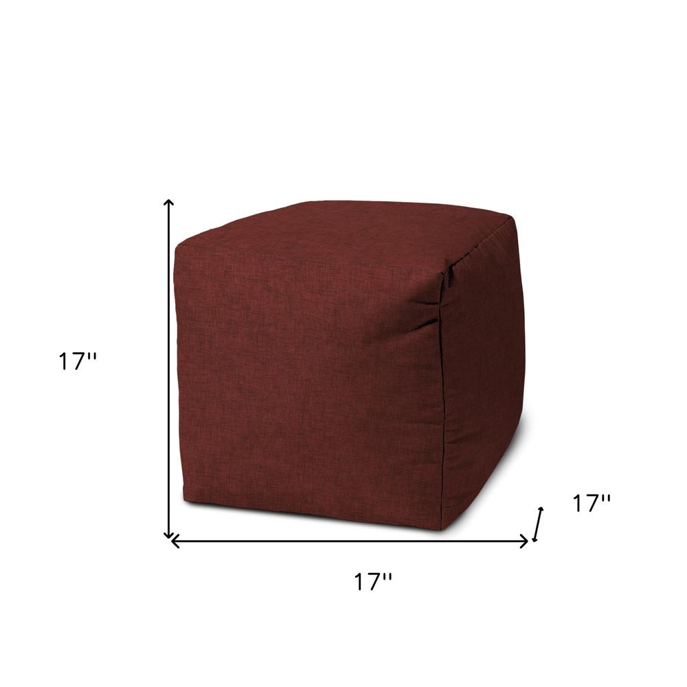 17" Red Polyester Cube Indoor Outdoor Pouf Ottoman. Picture 5