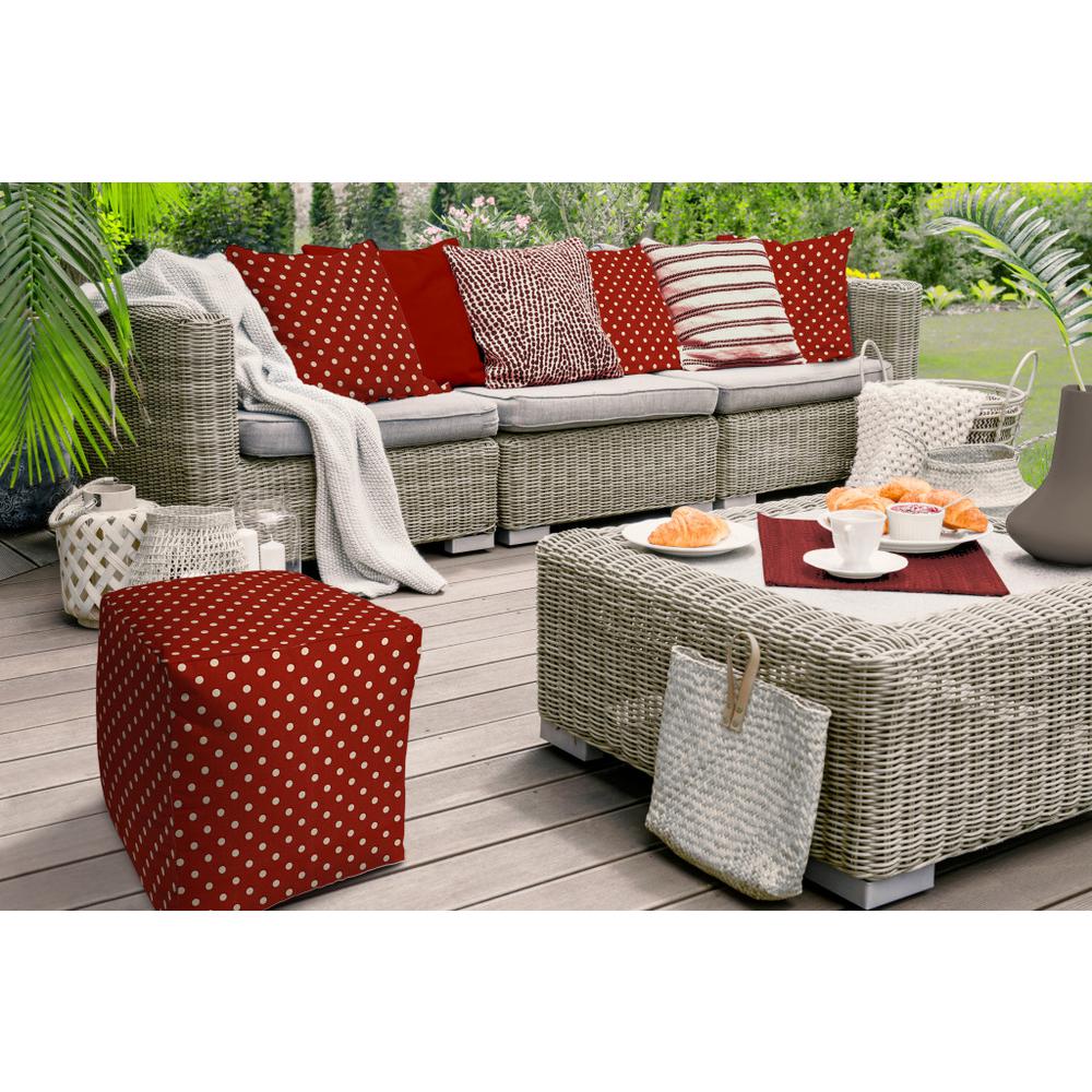 17" Red Polyester Cube Polka Dots Indoor Outdoor Pouf Ottoman. Picture 4