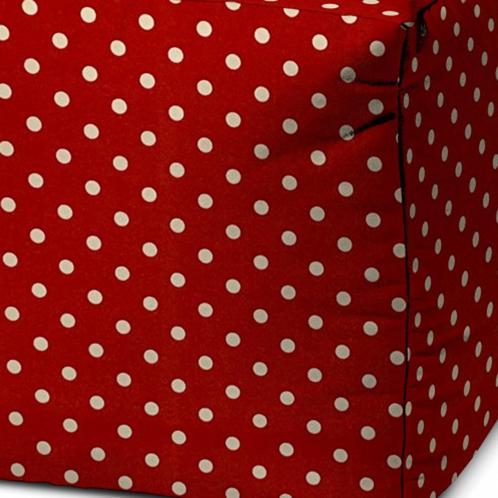 17" Red Polyester Cube Polka Dots Indoor Outdoor Pouf Ottoman. Picture 3