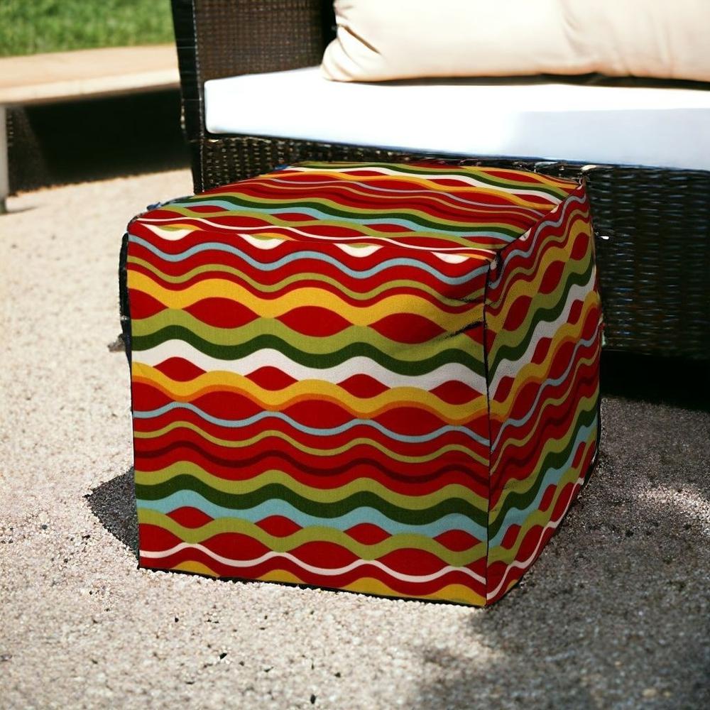 17" Red Polyester Cube Indoor Outdoor Pouf Ottoman. Picture 2