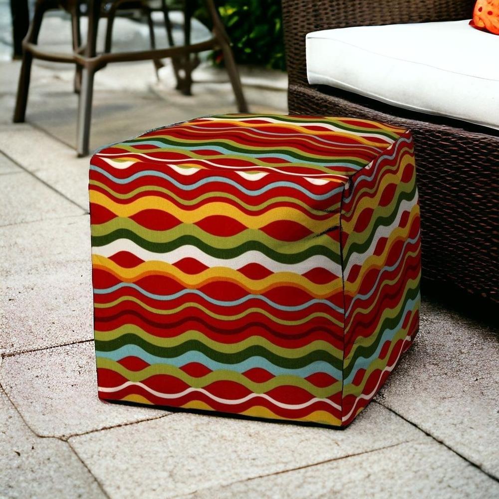 17" Red Polyester Cube Indoor Outdoor Pouf Ottoman. Picture 2
