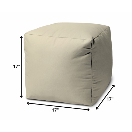 17" Cool Neutral Ivory Solid Color Indoor Outdoor Pouf Cover. Picture 4