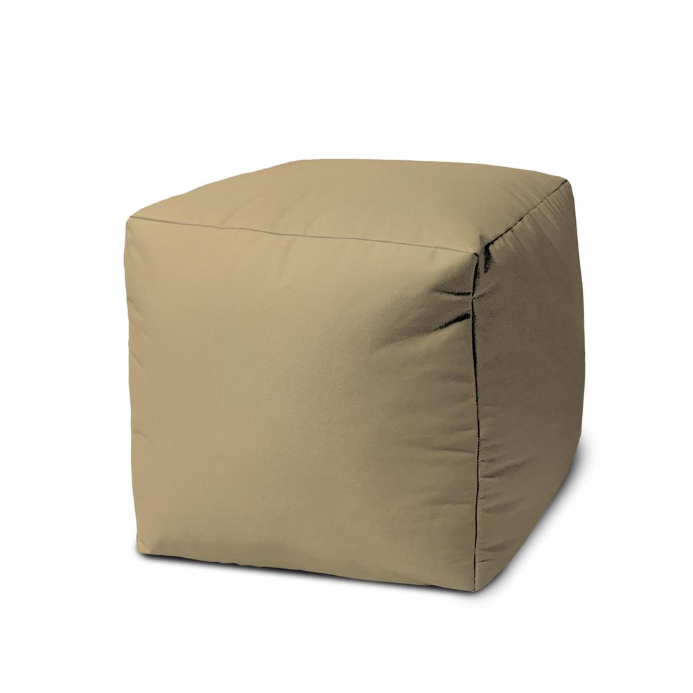 17" Cool Khaki Tan Solid Color Indoor Outdoor Pouf Cover. Picture 1