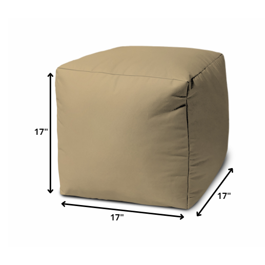 17" Cool Khaki Tan Solid Color Indoor Outdoor Pouf Cover. Picture 4